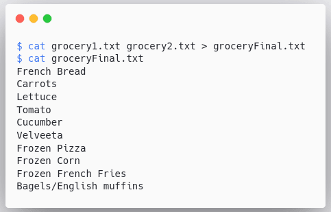 ترکیب دو فایل grocery1.txt و grocery2.txt در فایل groceryFinal.txt