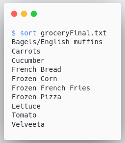 اجرای دستور sort بر روی فایل groceryFinal.txt