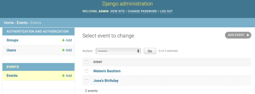 ایجاد چند رویداد جدید در صفحه‌ی مدیریت فریم‌ورک django