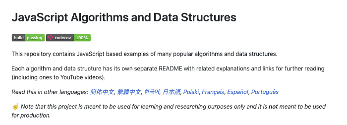 ریپازیتوری javascript algorithms and data structures در github