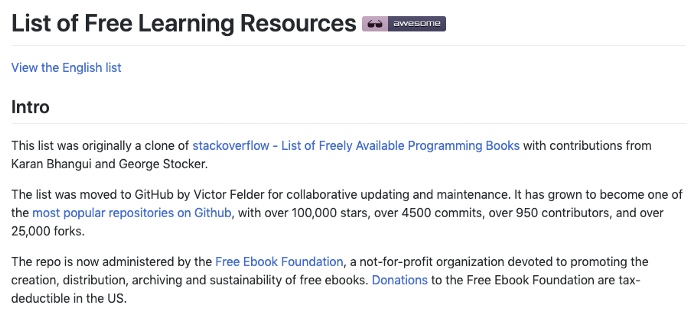 ریپازیتوری list of free learning resources در github