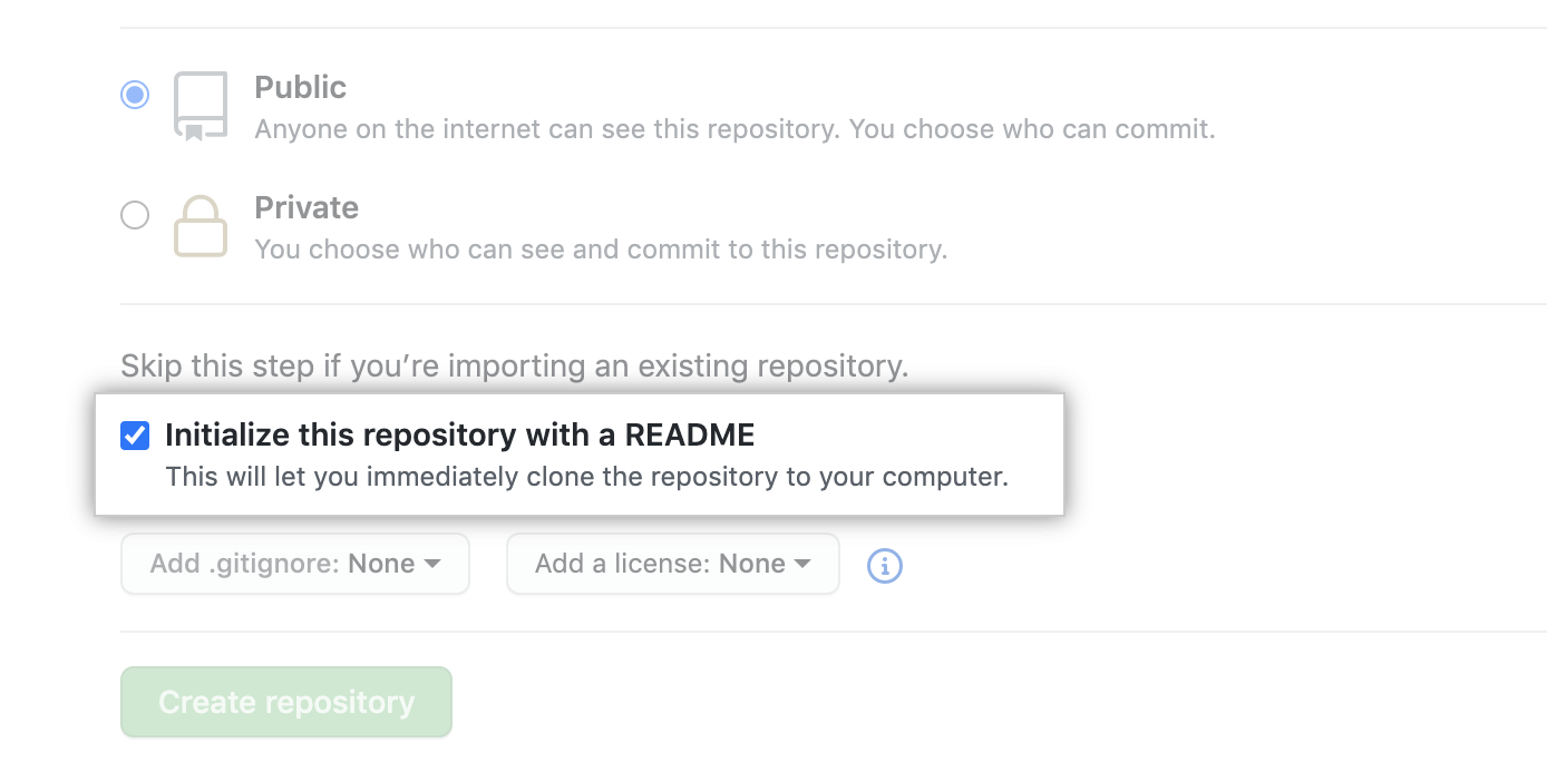 فعال کردن گزینه‌ی initialize this repository with a readme