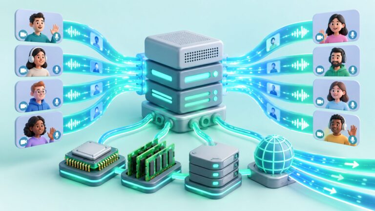 منابع مورد نیاز سرور کنفرانس شامل CPU، RAM، فضای ذخیرهسازی و شبکه